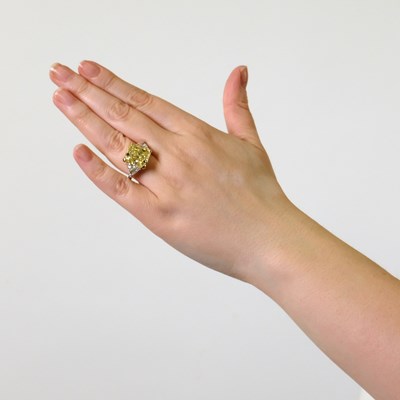 Lot 227 - Platinum, Gold, Fancy Yellow Diamond and Diamond Ring