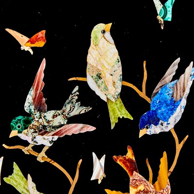 Lot 607 - Florentine Pietra Dura Plaque of Birds and Butterflies