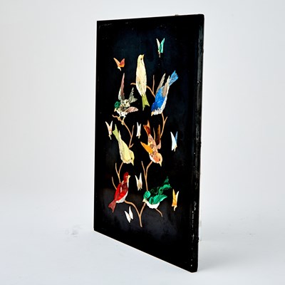 Lot 607 - Florentine Pietra Dura Plaque of Birds and Butterflies
