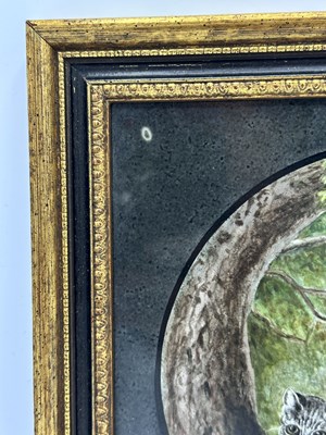 Lot 1100 - Continental Painted Porcelain Plaque of Kittens on a Tree Branch