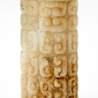 Lot 20 - A Chinese Archaistic Tubular Jade Bead