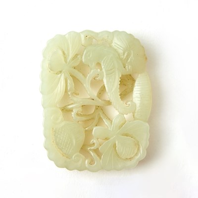Lot 51 - A Chinese Carved Celadon Jade Plaque