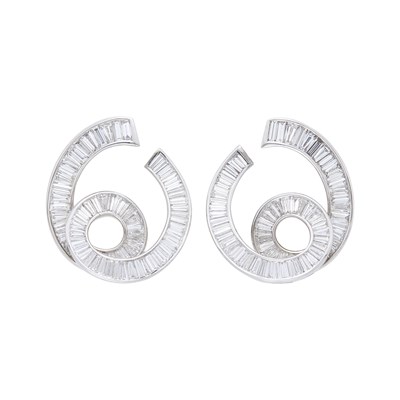 Lot 129 - Pair of White Gold and Diamond Earrings