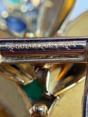 Lot 93 - Boucheron Paris Gold, Platinum, Carved Colored Stone and Diamond Leaf Clip-Brooch