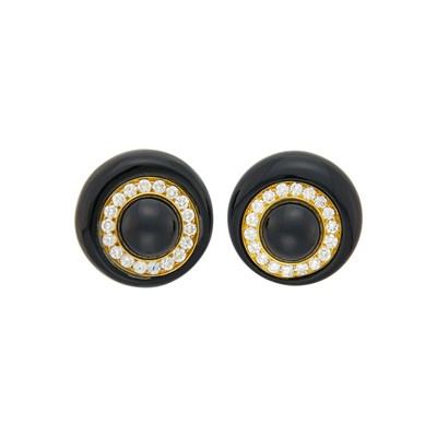 Lot 199 - Aldo Cipullo Pair of Gold, Black Onyx and Diamond Earclips