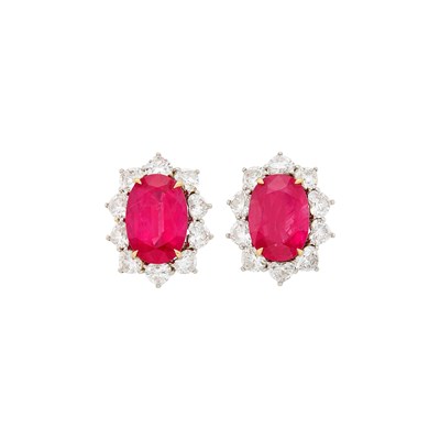 Lot 237 - Bulgari Pair of Platinum, Ruby and Diamond Earrings