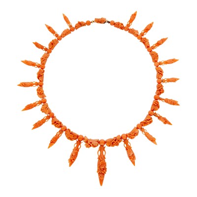 Lot 104 - Antique Carved Coral Fringe Necklace