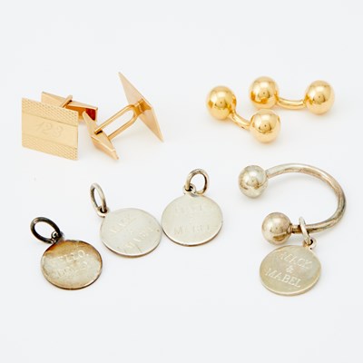 Lot 577 - Two Pair of Gold Cufflinks and Tiffany & Co. Silver Key Ring with Charms