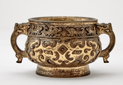 Lot 93 - A Chinese Archaistic Gilt Bronze Censer