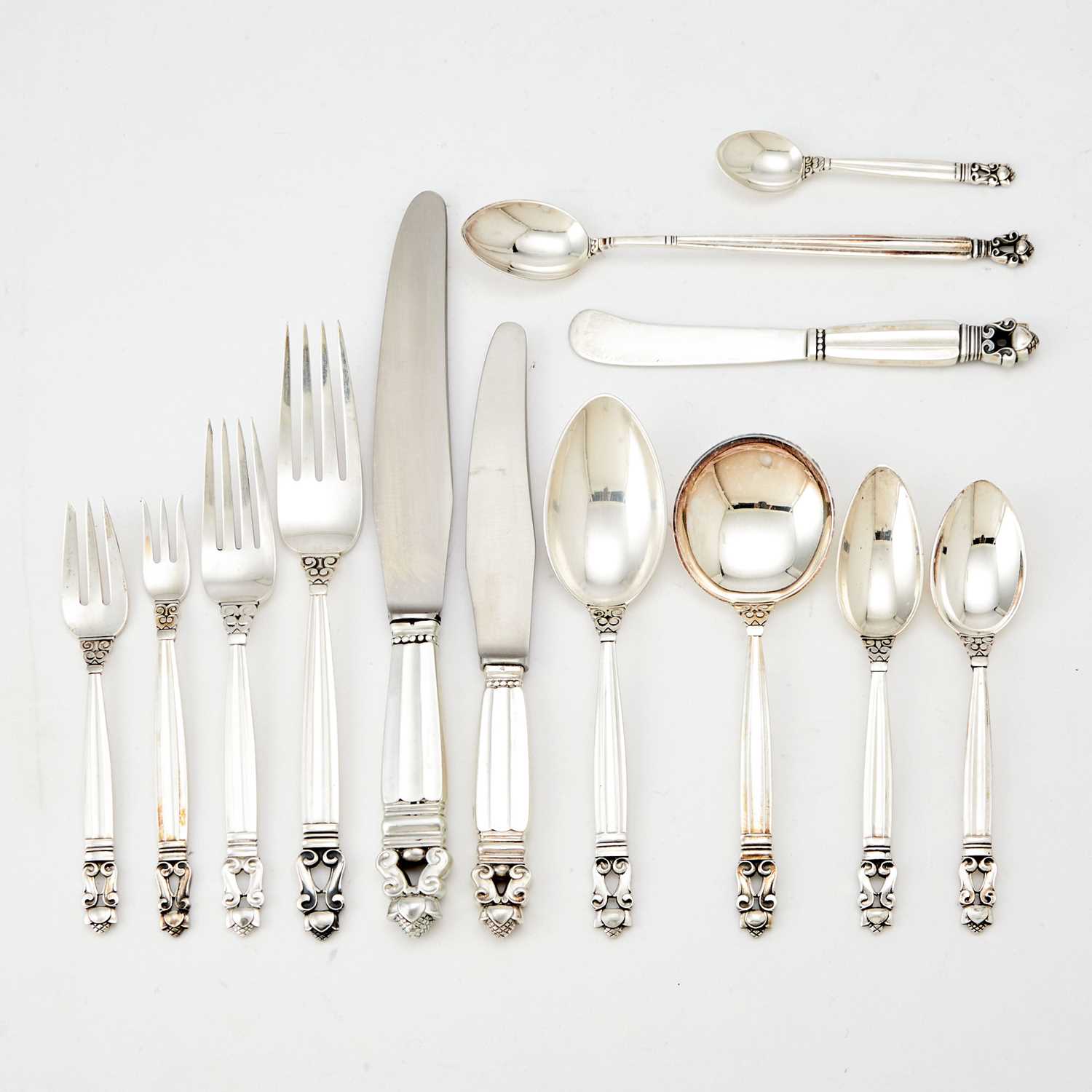 Lot 272 - Georg Jensen Sterling Silver "Acorn" Pattern Flatware Service