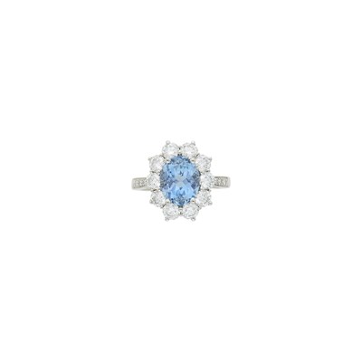 Lot 136 - Tiffany & Co. Platinum, Aquamarine and Diamond Ring
