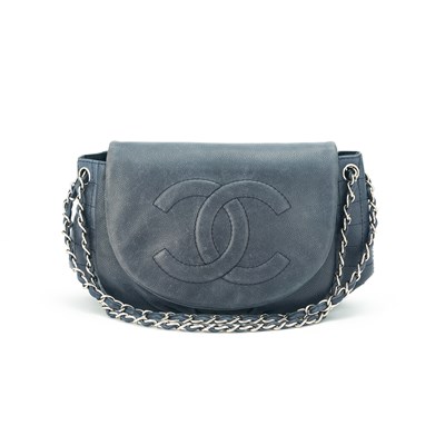 Lot 193 - Chanel Navy Caviar Leather Half Moon Flap Bag
