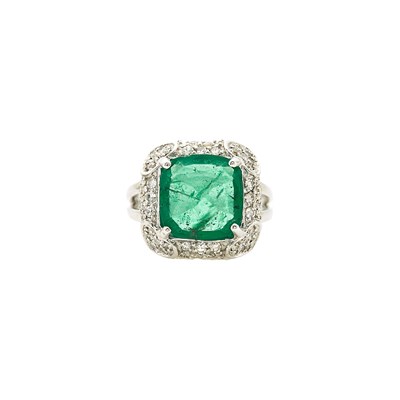 Lot 2088 - White Gold, Emerald and Diamond Ring