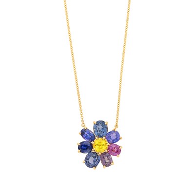 Lot 154 - Rose Gold, Multicolored Sapphire and Spinel Pendant with Chain Necklace