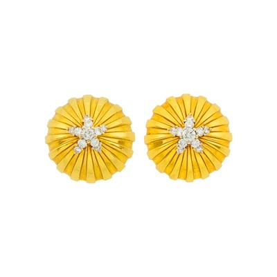 Lot 99 - Pair of Gold and Diamond Dome Earclips