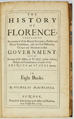 Lot 93 - The 1675 English translation of the works of Machiavelli