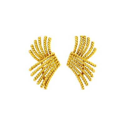 Lot 172 - Tiffany & Co., Schlumberger Pair of Gold 'V Rope' Earrings