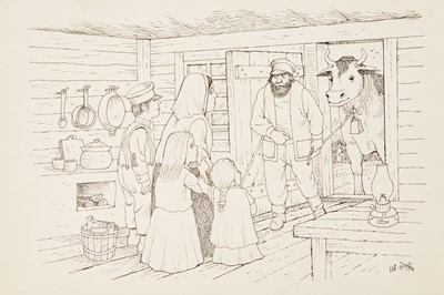 Lot 366 - A drawing of a man with a bull