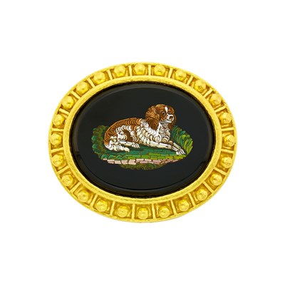 Lot 68 - Elizabeth Locke Gold, Black Onyx and Micromosaic Dog Pendant Clip-Brooch