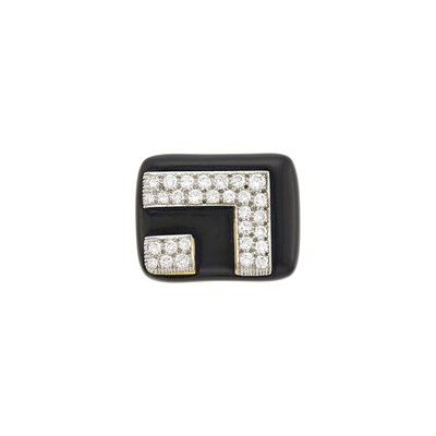 Lot 201 - David Webb Gold, Platinum, Black Enamel and Diamond Ring