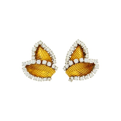 Lot 139 - Neiman Marcus Pair of Gold, Platinum and Diamond Leaf Earclips, France