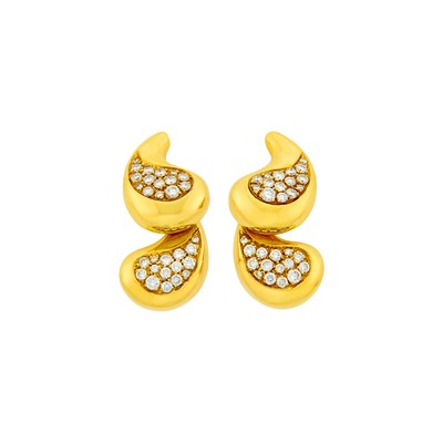 Lot 21 - Marina B Pair of Gold and Diamond Paisley Earclips