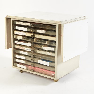 Lot 453 - Al Jaffee's drafting table, side table, and a group of his art supplies from his studio