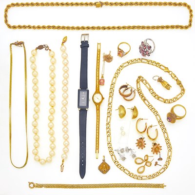 Lot 2058 - Group of Gold, Low Karat Gold, Gold-Filled and Silver Jewelry and Two Wristwatches