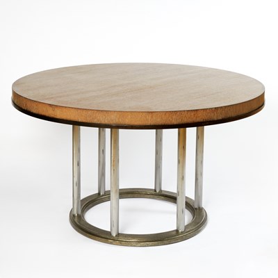 Lot 316 - Modern Stained Wood and Steel Circular Dining Table