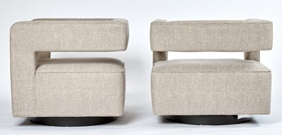 Lot 321 - Pair of Upholstered Swivel Armchairs with Cutout Arms