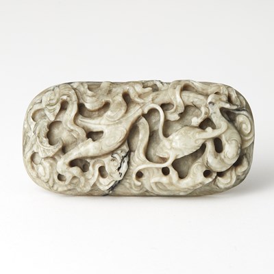 Lot 19 - A Chinese Carved Grey Jade Plaque