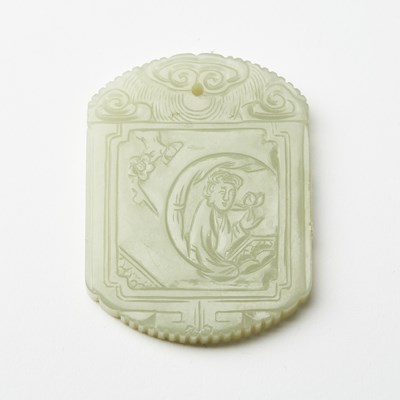 Lot 73 - A Chinese Celadon Jade Plaque