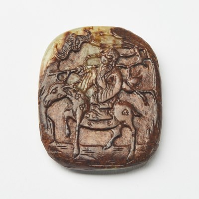 Lot 29 - A Rare Chinese Yellow Jade Pendant with Carving of Shoulao and Deer
