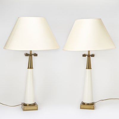 Lot 715 - Pair of Glass and Gilt-Metal Columnar Table Lamps