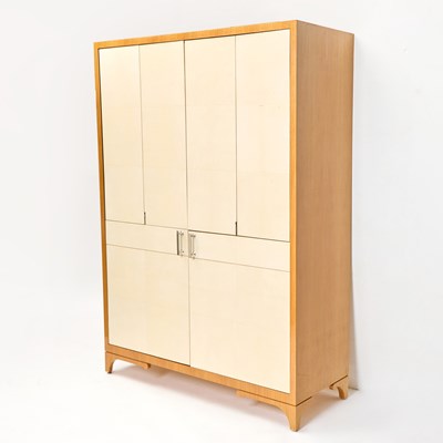 Lot 725 - Figured Anigre Wood and Parchment Armoire