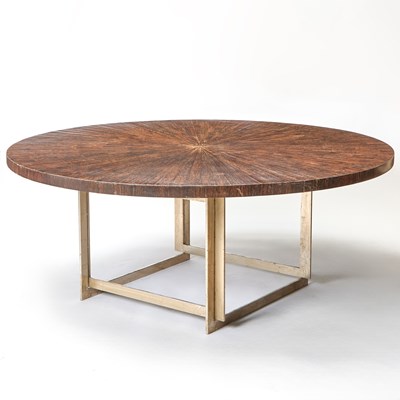 Lot 730 - Custom Garrison Russeau Chromed Metal and Wood Dining Table
