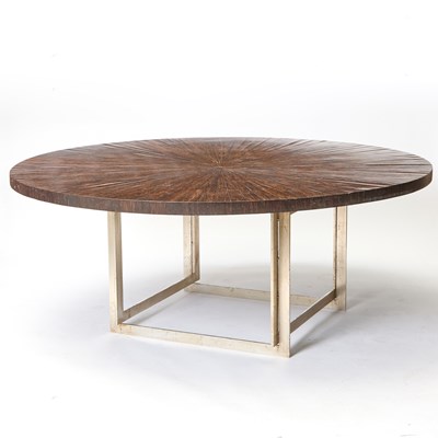Lot 731 - Custom Garrison Russeau Chromed Metal and Wood Dining Table