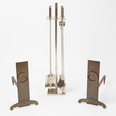 Lot 737 - Pair of Modern Design Patinated Metal and Iron Andirons