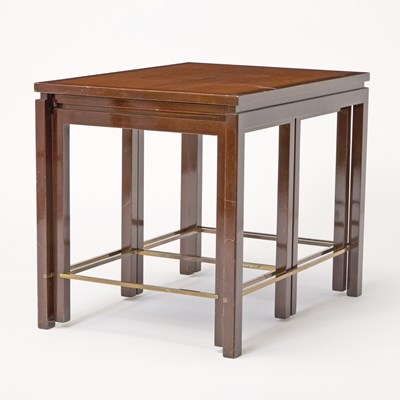 Lot 738 - Edward Wormley for Dunbar Nest of Three Walnut and Brass Tables