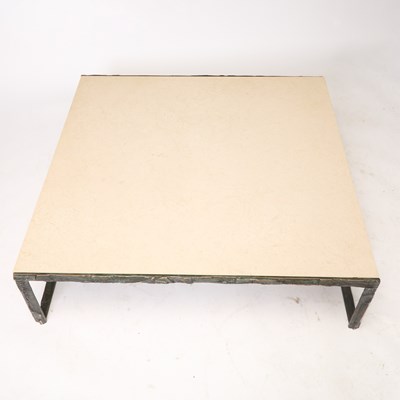 Lot 740 - Bronze Bruno Romeda Table Base with a Travertine Top