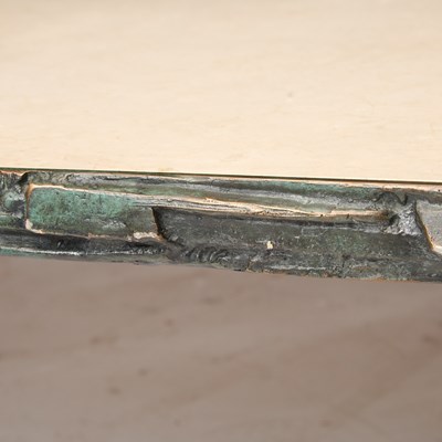 Lot 740 - Bronze Bruno Romeda Table Base with a Travertine Top
