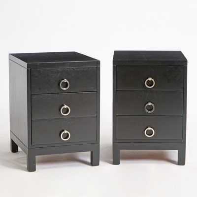 Lot 753 - Pair of Black Lacquer Bedside Tables