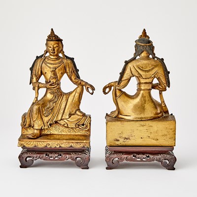 Lot 318 - A Matched Pair of Sino-Tibetan Gilt Bronze Figures of Guanyin