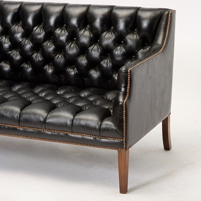 Lot 149 - Federal Style Tufted Leather Upholstered Maple Sofa