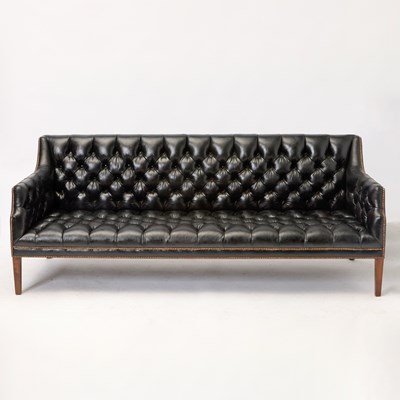 Lot 149 - Federal Style Tufted Leather Upholstered Maple Sofa