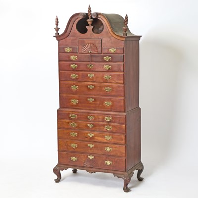 Lot 363 - Chippendale Walnut Scroll-Top Chest on Chest