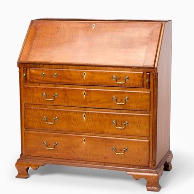 Lot 1058 - Chippendale Figured Maple Slant Front Desk
