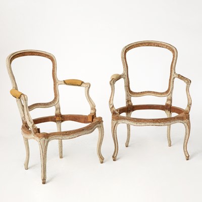 Lot 399 - Pair of Louis XV Painted Fauteuils en Cabriolet Frames