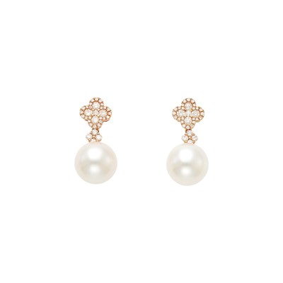 Lot 2042 - Pair of Rose Gold, Cultured Pearl and Diamond Pendant-Earrings
