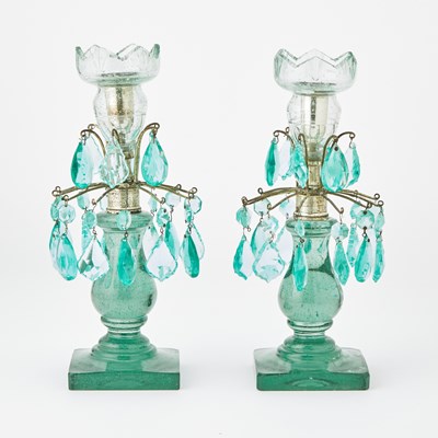 Lot 173 - Pair of Green Glass Lustres